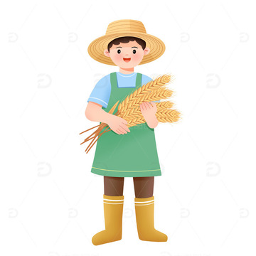 一个抱着小麦稻谷的农民插画