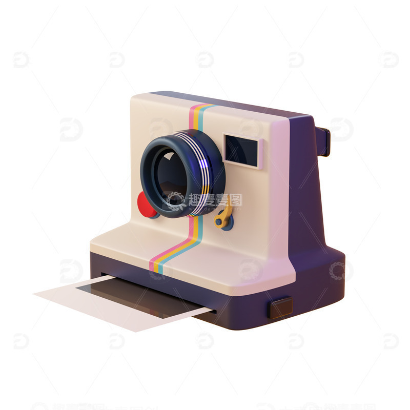 卡通拍立得相机复古宝丽来照相机3D模型