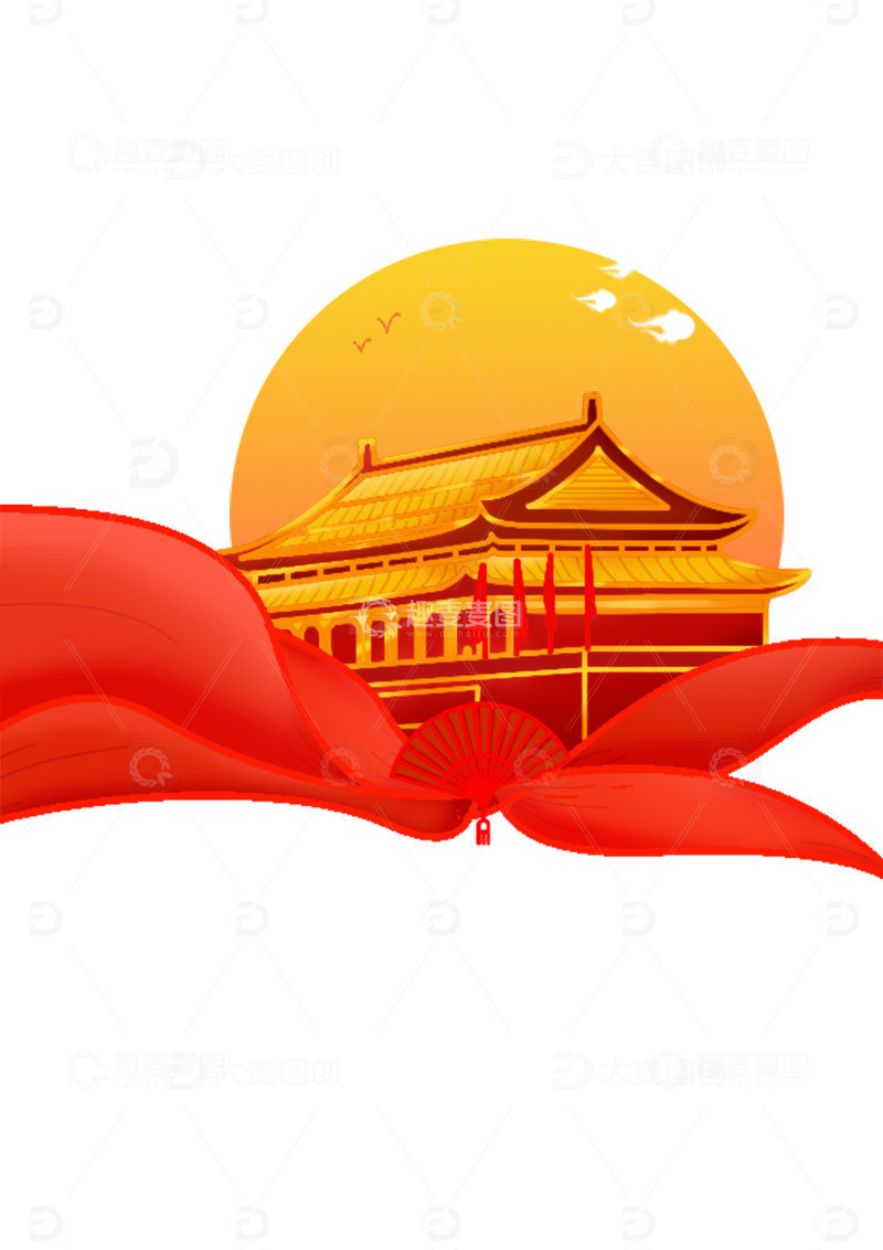 红日下的天安门彩旗飘飘