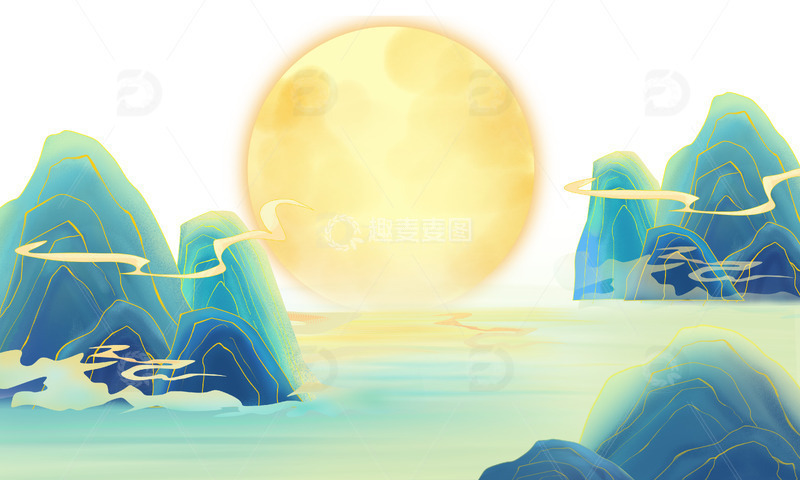 源文件下载【趣麦麦图】中秋国庆国潮山脉海报装饰边框