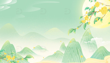 国潮中秋节桂花山脉海报背景