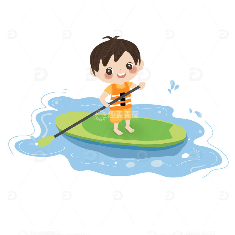 源文件下载【趣麦麦图】可爱小男孩划桨板