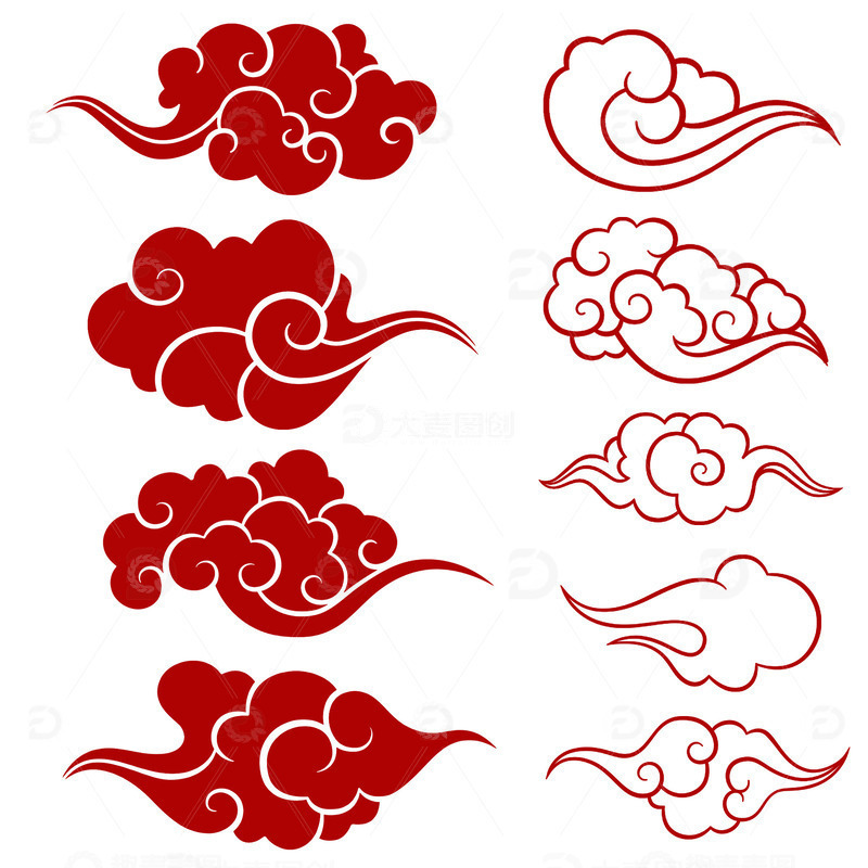 祥云红色免扣海报喜庆中国元素国潮素材