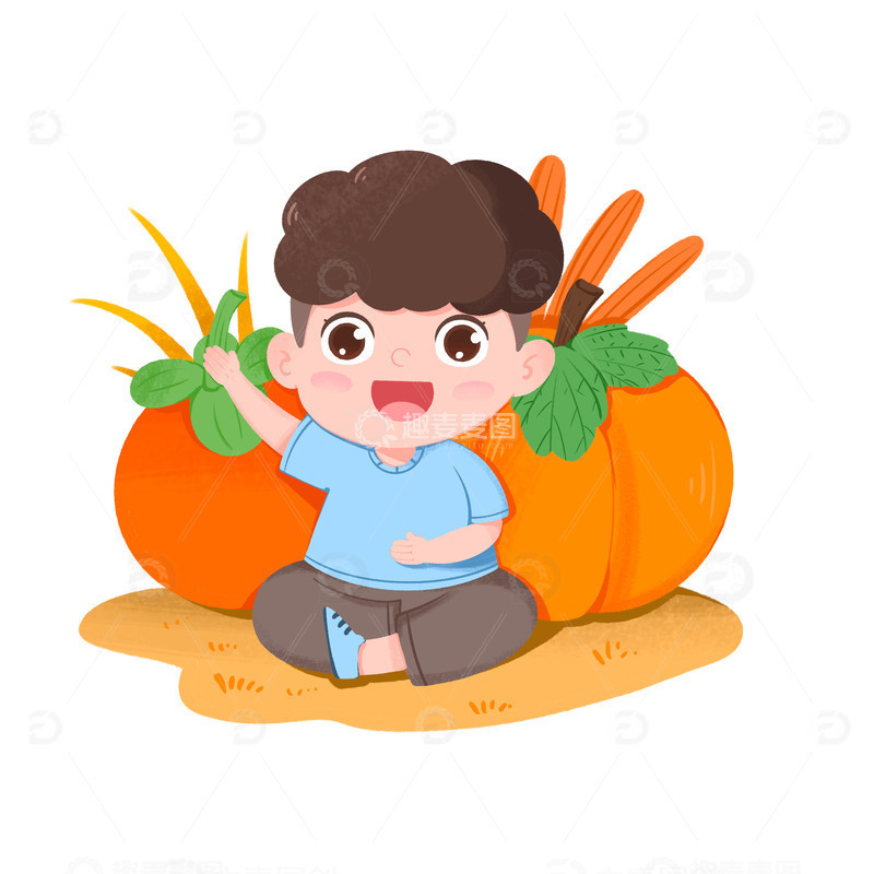 源文件下载【趣麦麦图】卡通手绘秋分节气丰收开心的男孩