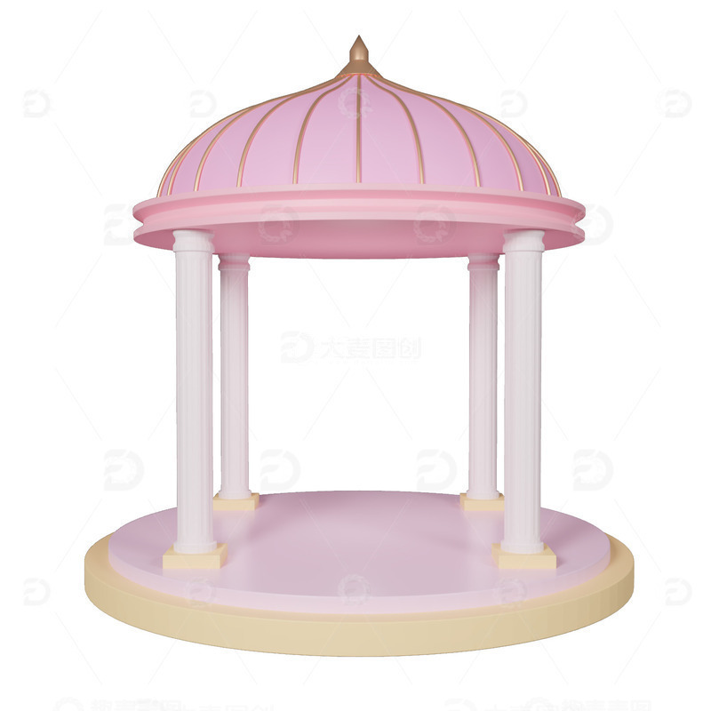 源文件下载【趣麦麦图】-粉色浪漫欧式凉亭3D立体亭子模型