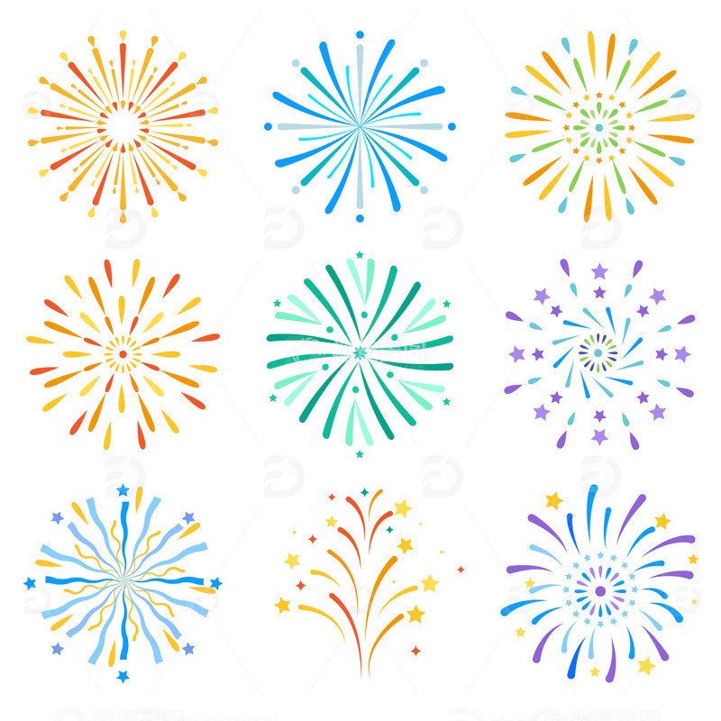 卡通喜庆炫彩国庆节日烟花装饰纹理图标