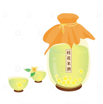 中秋节桂花米酒插画矢量元素
