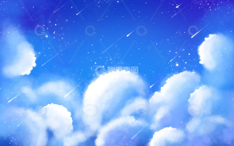 源文件下载【趣麦麦图】手绘蓝天白云浪漫星空流星星星云朵背景