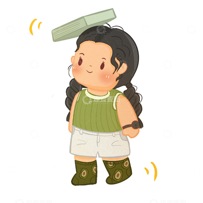 源文件下载【趣麦麦图】牛油果女孩头顶书本Q版卡通