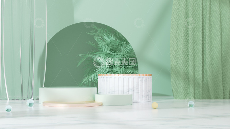 源文件下载【趣麦麦图】C4D绿色清新立体展台家居海报背景