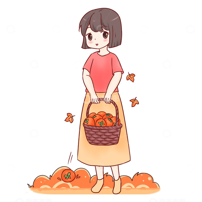 源文件下载【趣麦麦图】秋分收获柿子的女孩