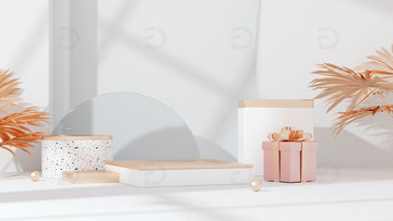 C4D立体白色清新简约展台海报背景