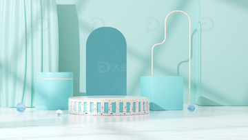 C4D立体浅蓝色电商展台海报背景