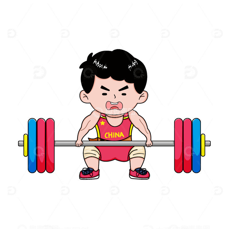 源文件下载【趣麦麦图】举重亚运会运动员体育手绘元素