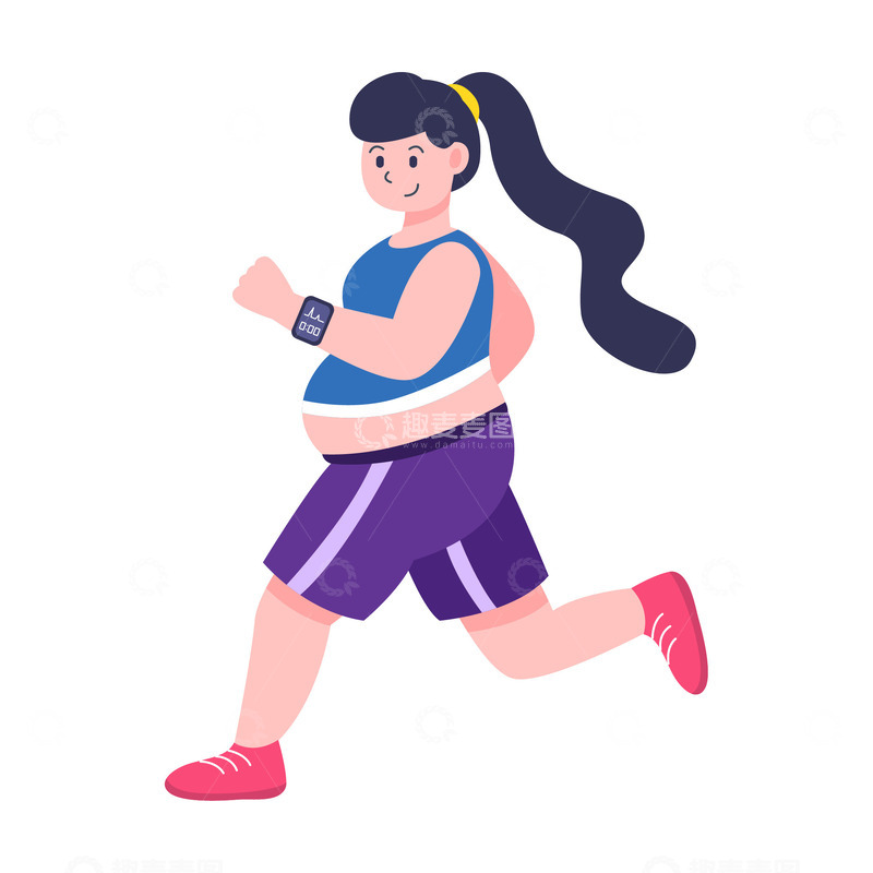 源文件下载【趣麦麦图】扁平简约跑步减肥的胖女孩