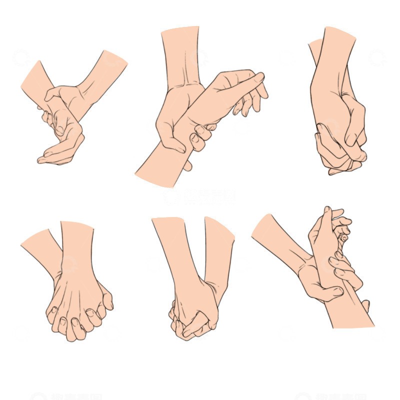 源文件下载【趣麦麦图】不同角度牵手 握手组合 卡通手绘插画