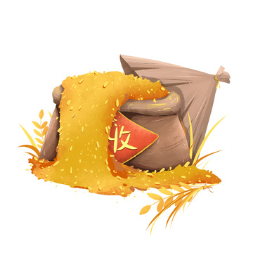 手绘秋收丰收稻谷麦子袋子插画元素