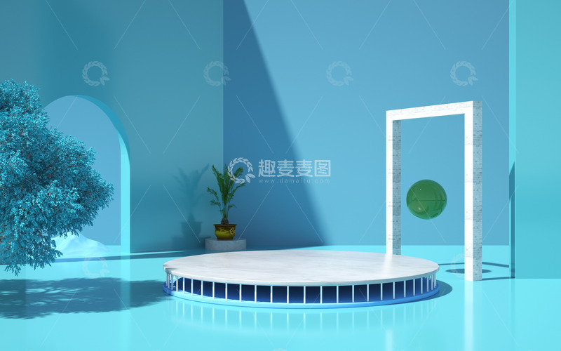 c4d蓝色光影展台背景1