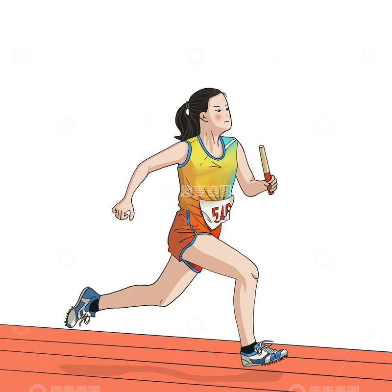 源文件下载【趣麦麦图】手绘运动员跑步接力赛