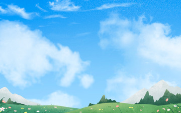 手绘小清新蓝天白云春天海报背景