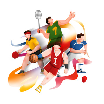 扁平化兵乒球篮球羽毛球足球运动员人物形象