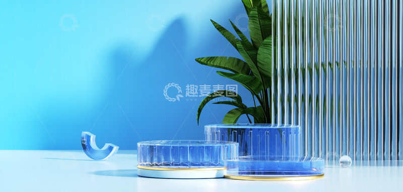 c4d蓝色玻璃展台背景