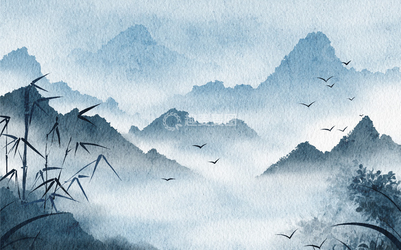 源文件下载【趣麦麦图】中国风大气水墨山水画古风海报纹理插画