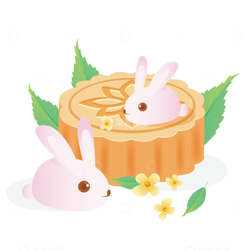 源文件下载【趣麦麦图】中秋节月饼玉兔插画矢量元素
