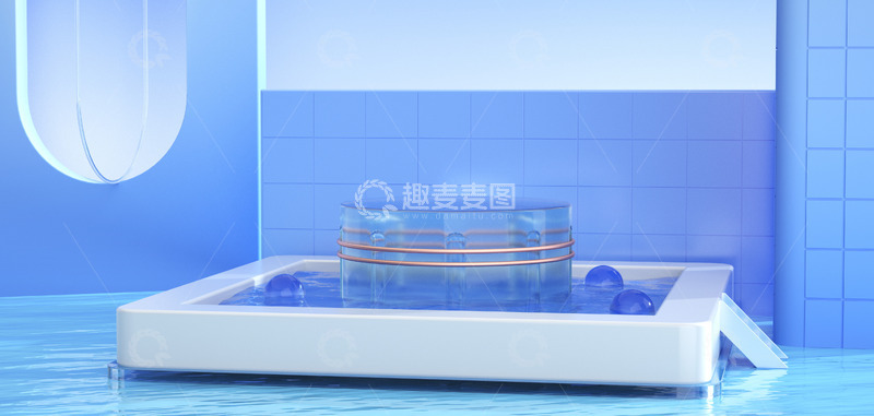 c4d蓝色展台电商背景