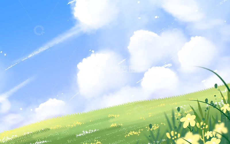 源文件下载【趣麦麦图】手绘户外春天蓝天白云插画小清新海报