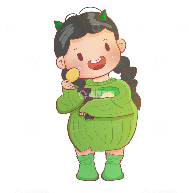 源文件下载【趣麦麦图】吃薯片的Q版卡通女孩