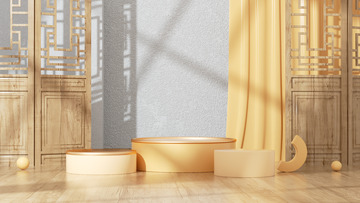 C4D中式立体展台家居海报背景