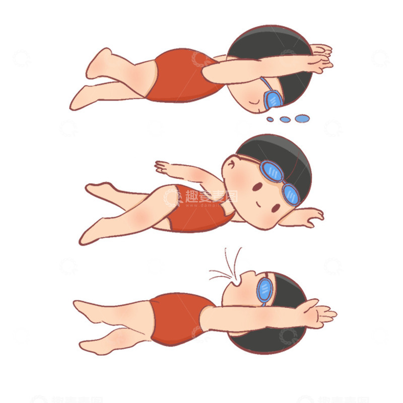 源文件下载【趣麦麦图】蛙泳自由泳蝶泳游泳的Q版小朋友