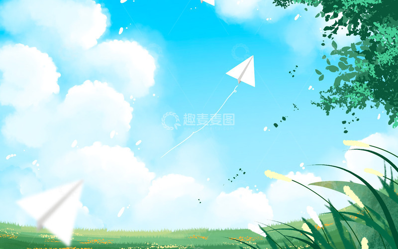 源文件下载【趣麦麦图】手绘蓝天白云春天户外树叶小清新插画海报
