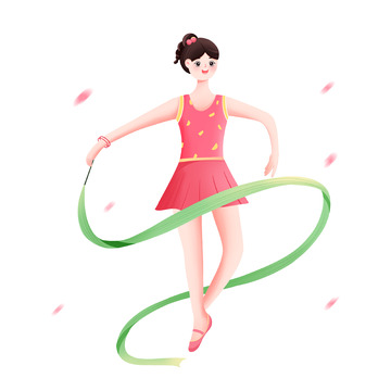 运动会体操女孩彩带素材