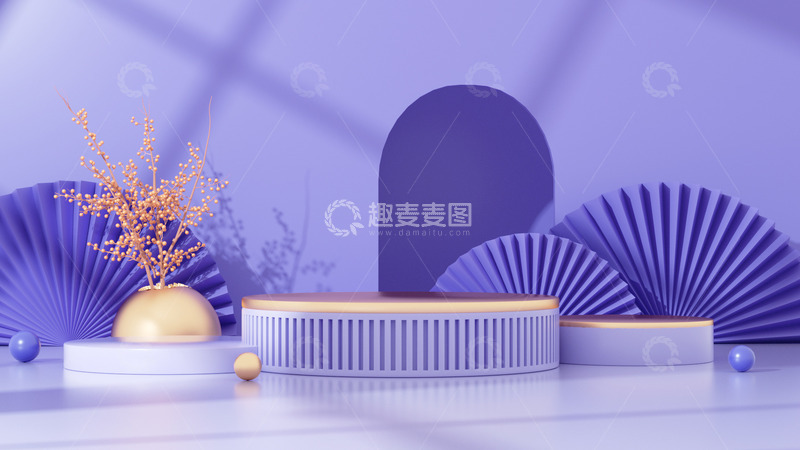 源文件下载【趣麦麦图】C4D紫色立体展台电商海报背景