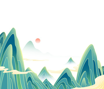 中国风国潮山水山峰祥云装饰元素