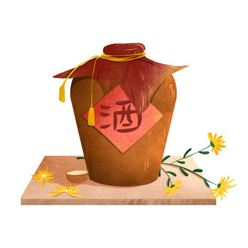 手绘中秋桂花酒菊花酒壶酒杯插画元素