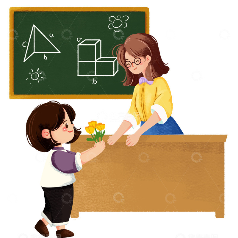 源文件下载【趣麦麦图】教师节感谢教师献花给老师