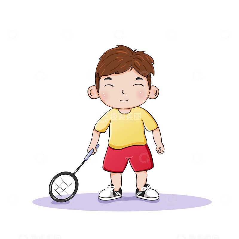 源文件下载【趣麦麦图】羽毛球男孩运动员运动插画手绘