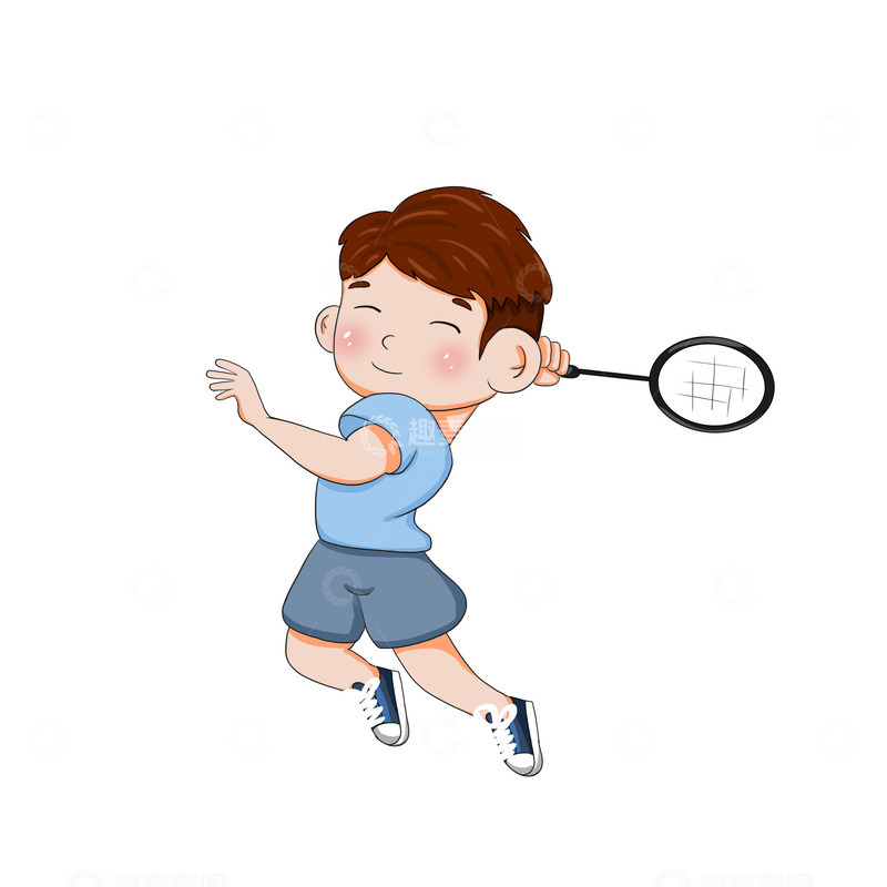 源文件下载【趣麦麦图】羽毛球男孩运动员运动手绘插画