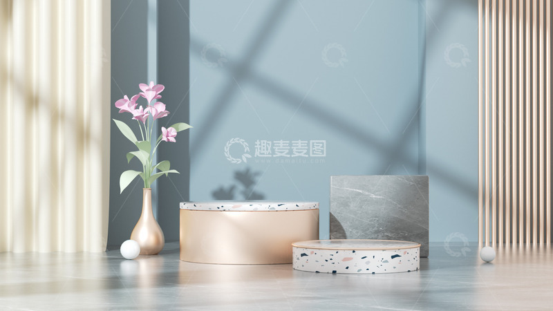 源文件下载【趣麦麦图】C4D蓝灰色家居电商展台海报背景