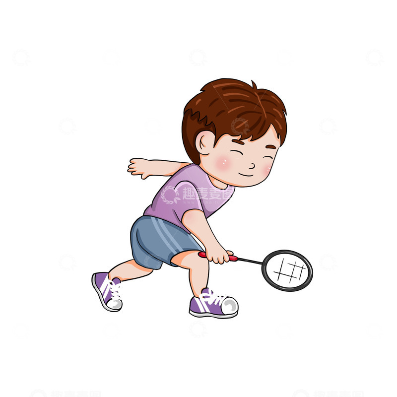 源文件下载【趣麦麦图】插画手绘羽毛球男孩运动员运动