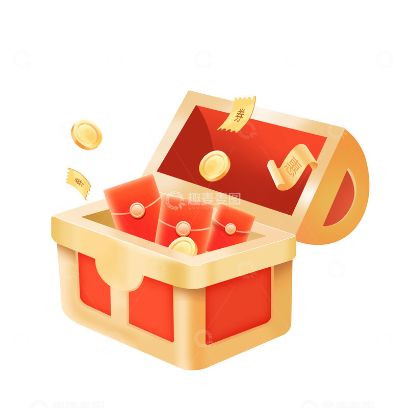 源文件下载【趣麦麦图】红色藏宝箱手绘图