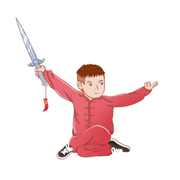 亚运会武术男孩运动员手绘插画