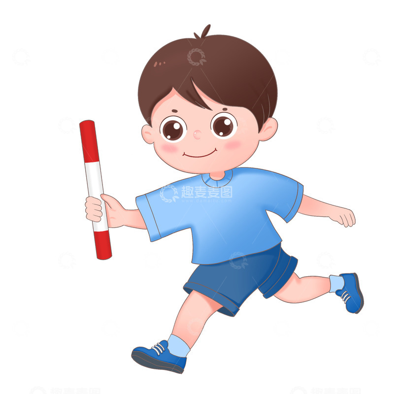 源文件下载【趣麦麦图】-卡通手绘男孩跑接力比赛免扣元素