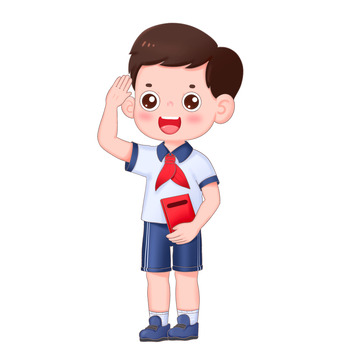 卡通手绘男学生敬礼免扣元素