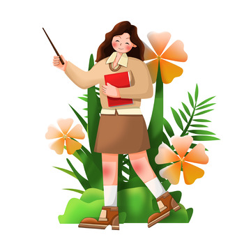 教师节女老师上课人物形象元素