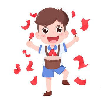 卡通手绘男孩敲鼓庆祝节日免抠元素