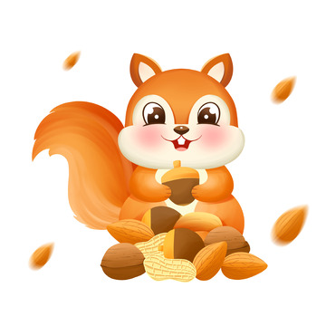 秋天松鼠坚果素材插画